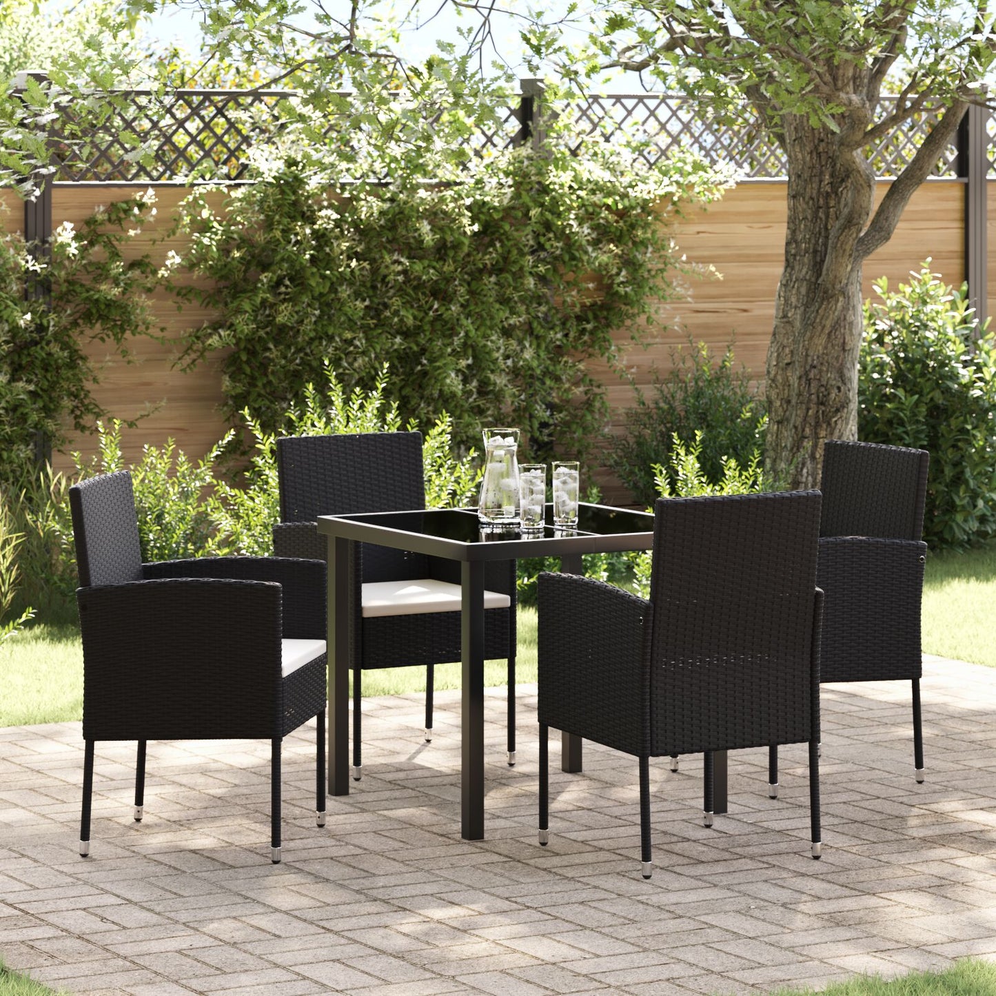 5-Delige Tuindiningset Met Kussens Zwart Poly Rattan