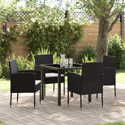 5-Delige Tuindiningset Met Kussens Zwart Poly Rattan