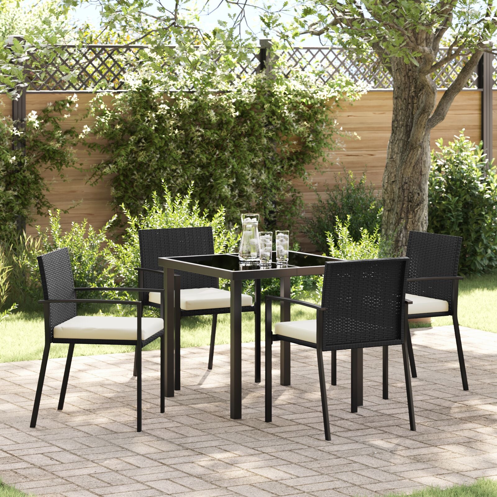 5-Delige Tuin Eetset Zwart Poly Rattan