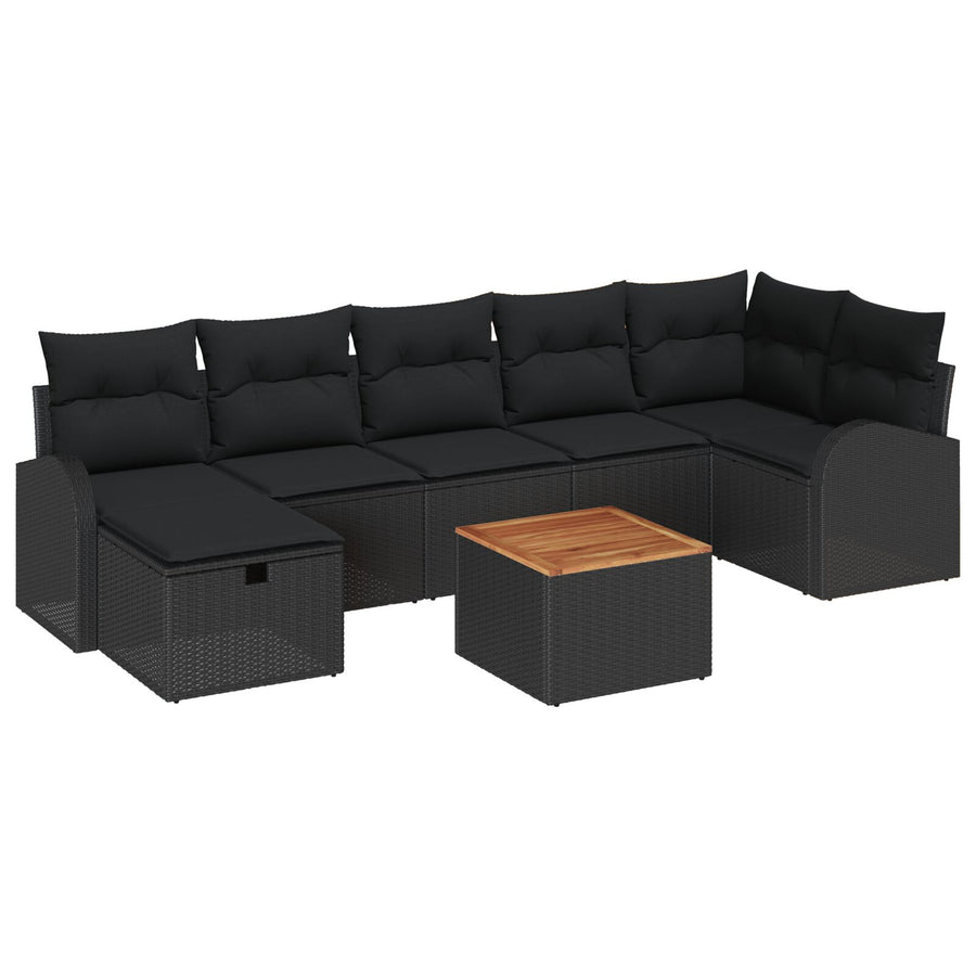 8-Delige Tuin Sofa Set Met Kussens Zwart Poly Rattan