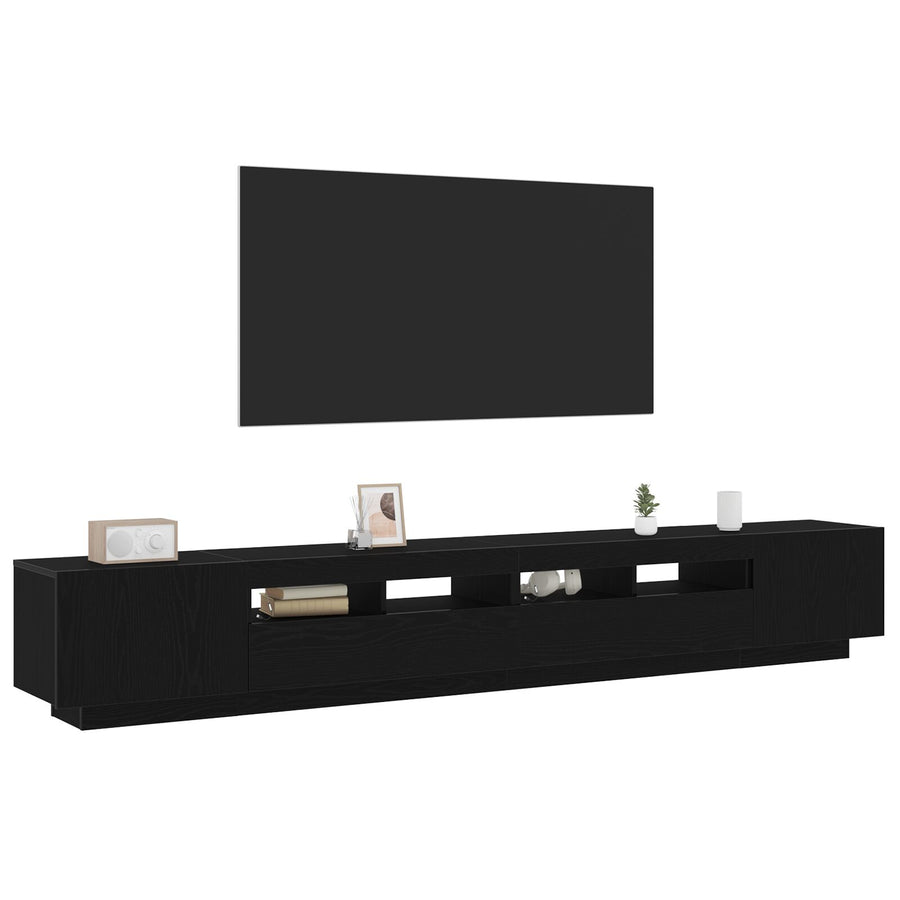 Tv-Kast Met Led-Verlichting - - 260X35X40 Cm - Behandeld Hout Zwart eiken