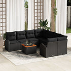 Garden bench set with cushion 9 pcs Black poly rattan