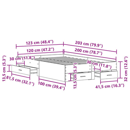 Bed Frame Met Lades Oud Hout 120X200 Cm Bewerkt Hout Ambachtelijk Eiken