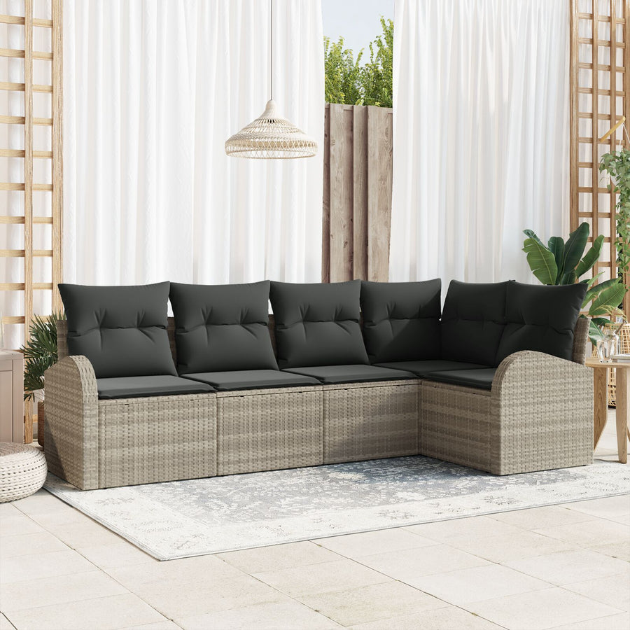 5 Delige Tuin Sofa Set Met Kussens Licht Grijs Poly Rattan Lichtgrijs zonder tafel