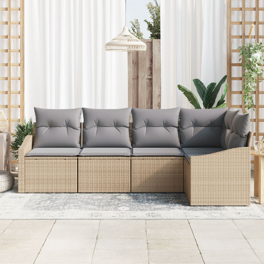 Tuin Sofa Set Set Van 5 Beige Riet Buitensofa Anders Moderne