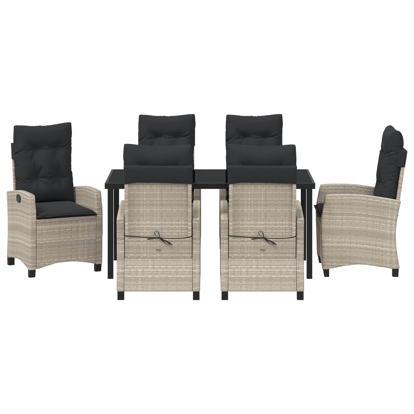 7-Delig Tuin Dinerset Met Kussens Lichtgrijs Poly Rattan