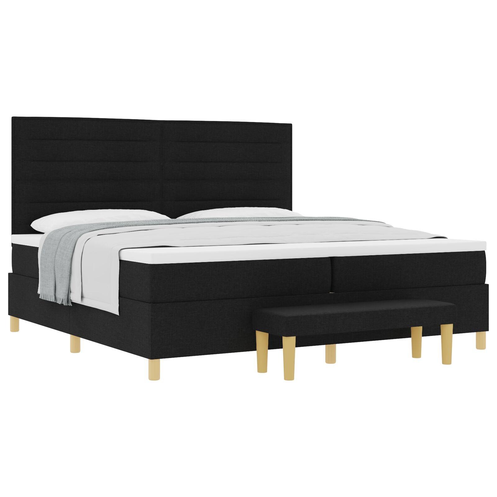 Boxspring Bed Met Matras & Bank Stof Zwart 200 x 200 cm Lijnen ontwerp