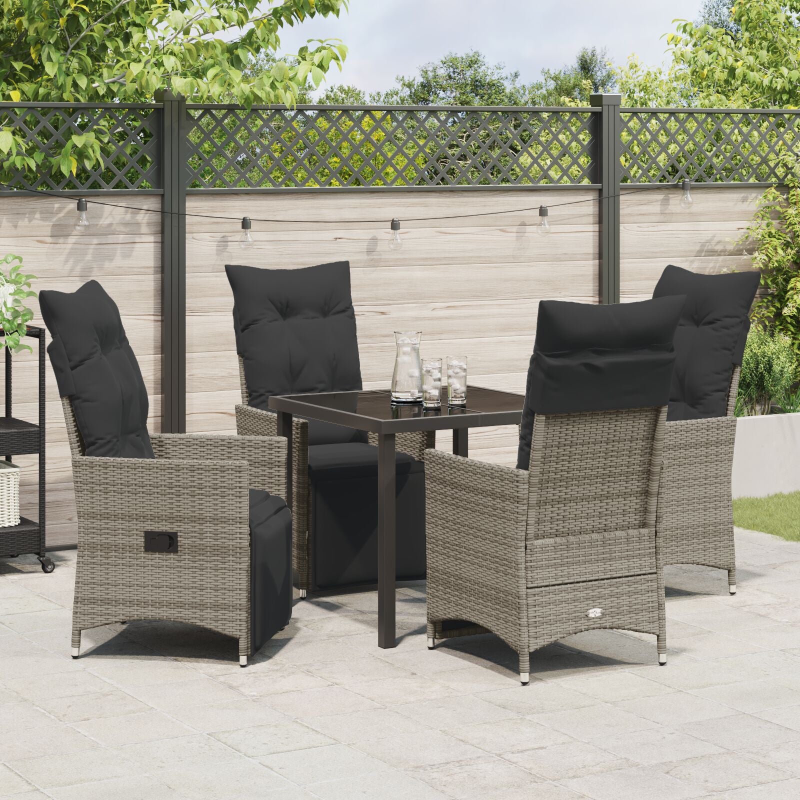5-Delig Tuin Eetset Met Kussens Grijs Poly Rattan