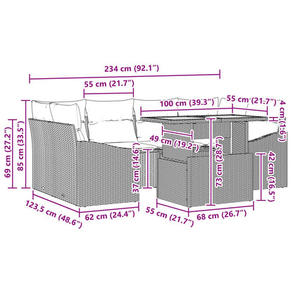 Tuin Sofa Set Set Van 7 Zwart Poeder-Gecoat Staal En Rattan