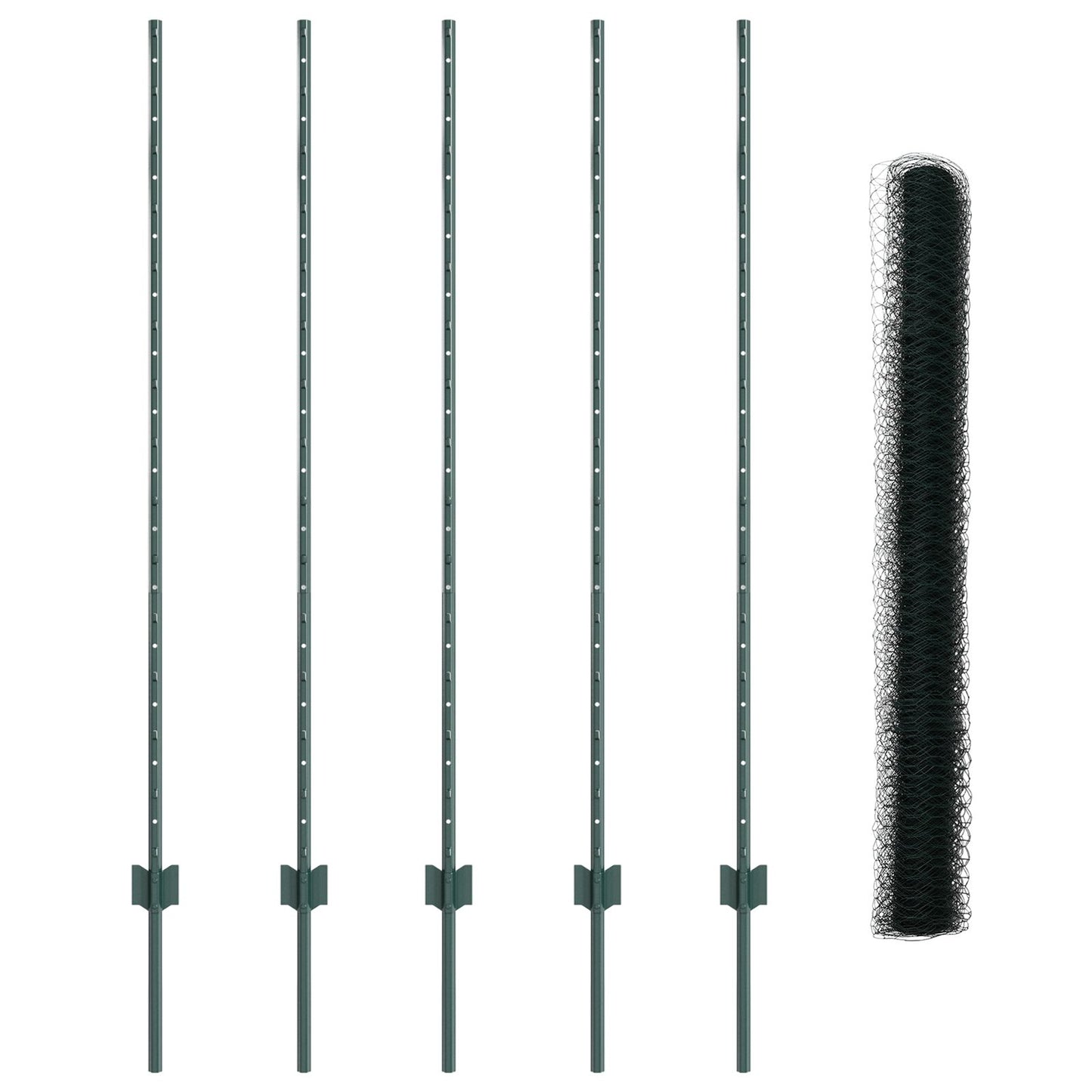 Hekpalen 5 Stuks U-Kanaal Groen 140 Cm Staal,  Zeskant Hek Groen 1.4X10 M Staal
