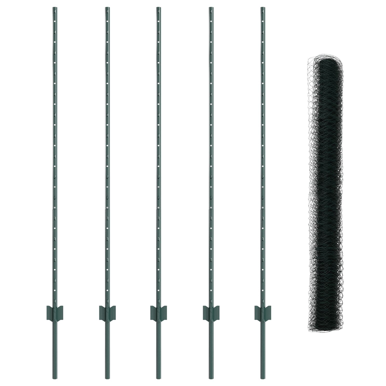 Hekpalen 5 Stuks U-Kanaal Groen 140 Cm Staal,  Zeskant Hek Groen 1.4X10 M Staal