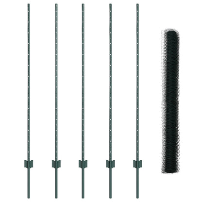 Hekpalen 5 Stuks U-Kanaal Groen 140 Cm Staal,  Zeskant Hek Groen 1.4X10 M Staal
