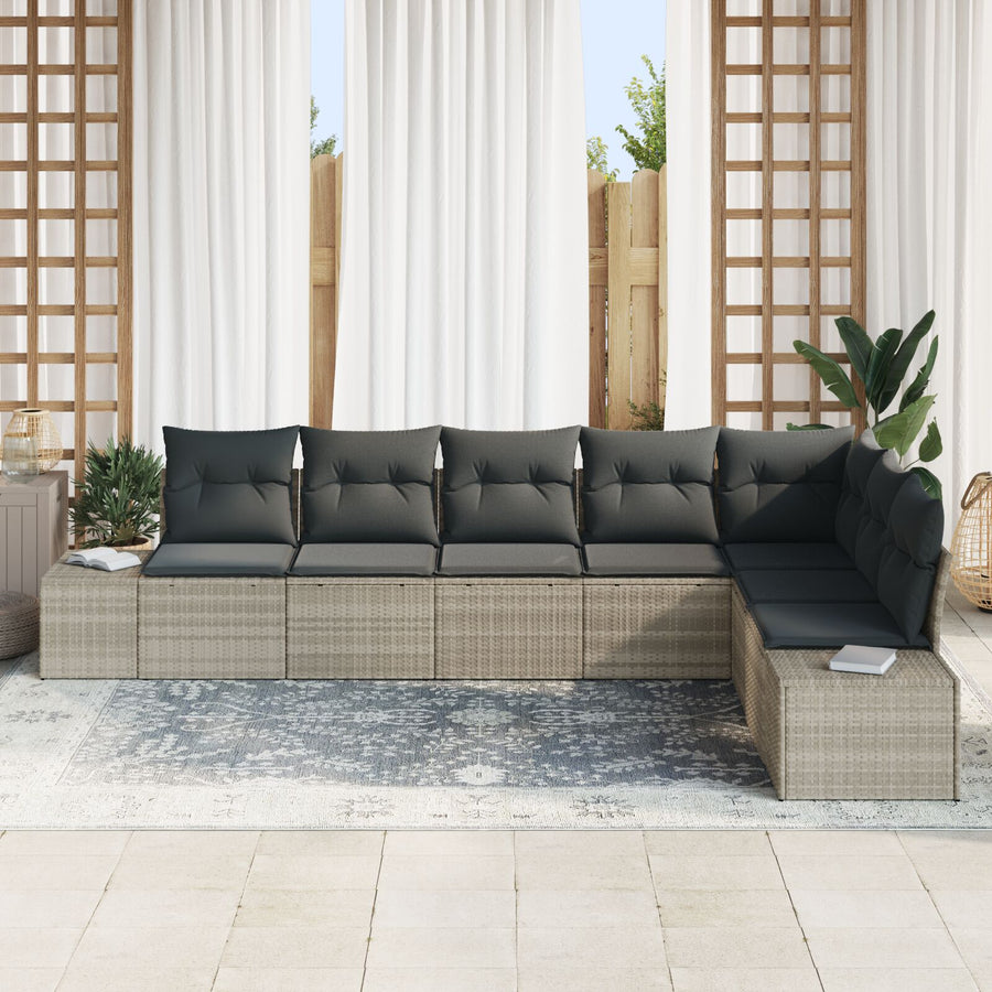 8-Delige Tuin Bankset Met Kussens Lichtgrijs Poly Rattan Wit