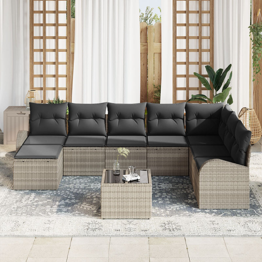 Tuin Sofa Set Set Van 9 Beige En Zwart Rattan Tuin Sofa Set