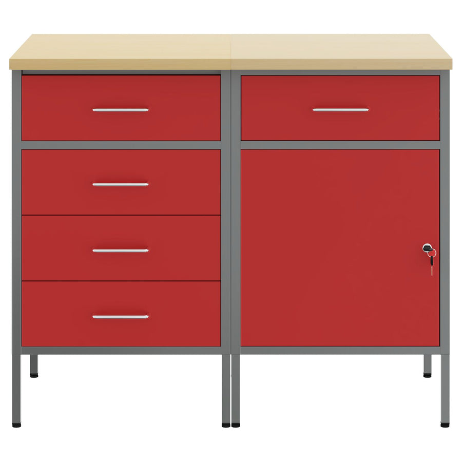 2-Delige Werkcabinet Set En Grijs Van Gelaagd Hout En Staal 2x (84/85 cm) Rood 2x kast