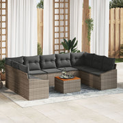 Tuinset poly rattan acacia grijs 10-delig