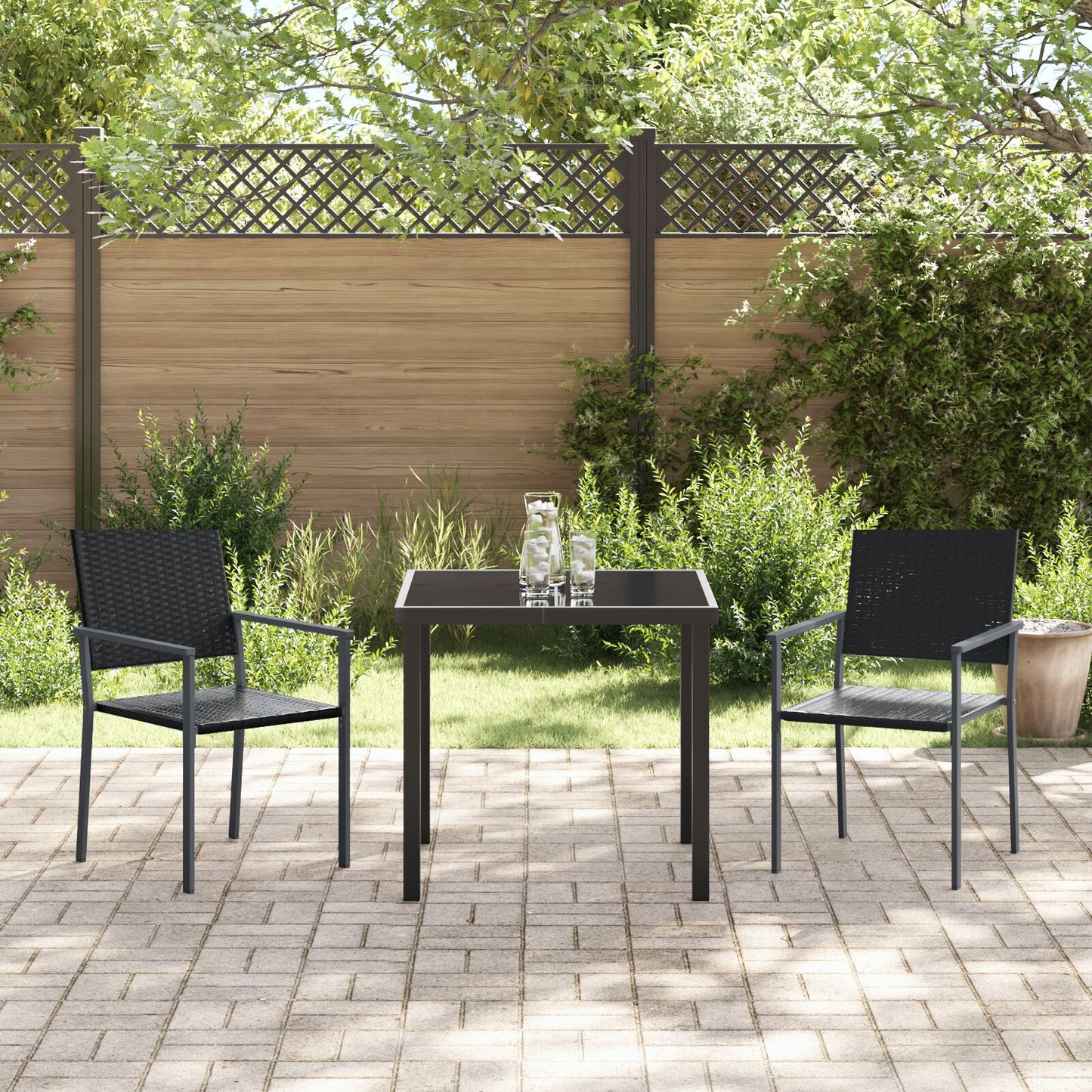 3-Delige Tuinset Zwart Poly Rattan