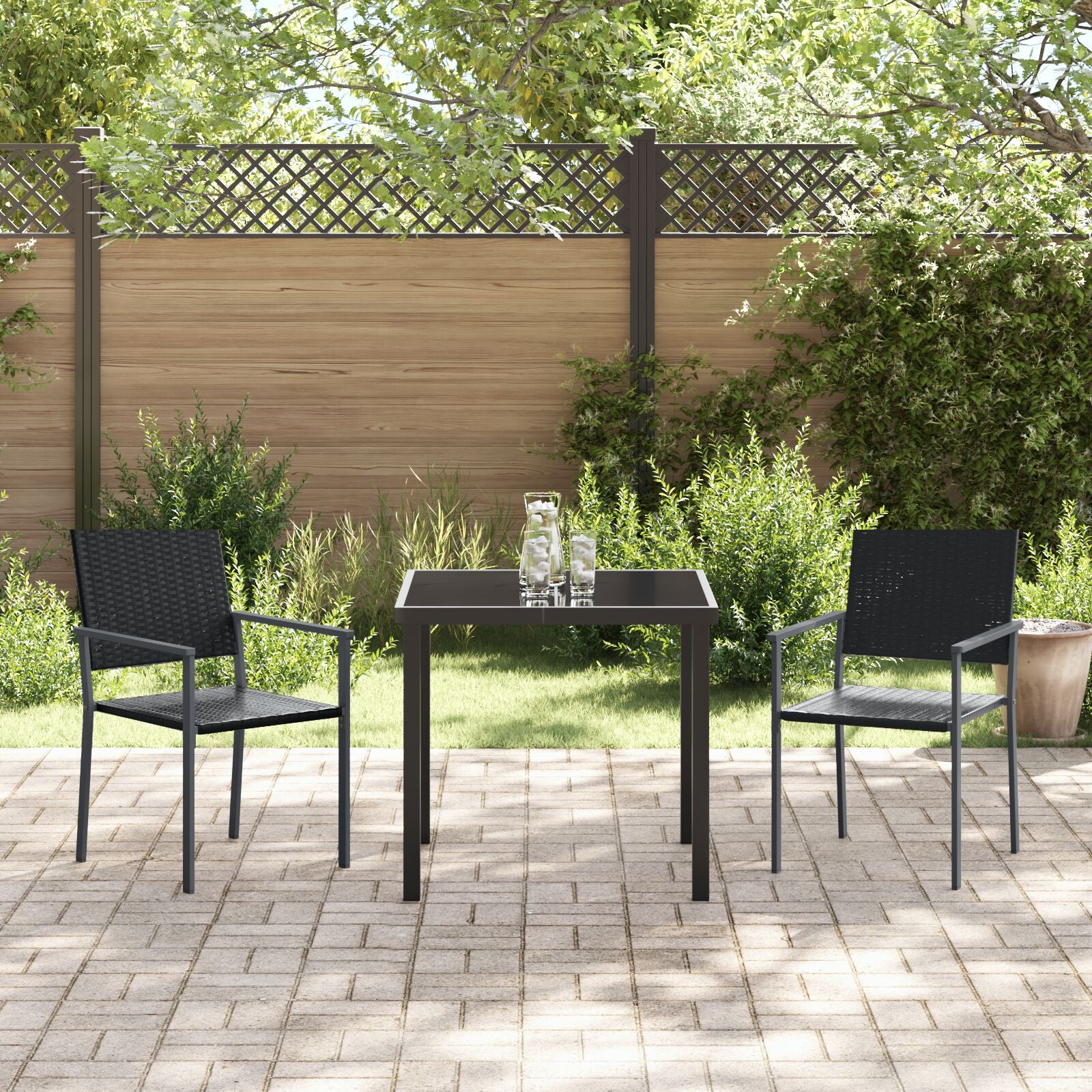 3-Delige Tuinset Zwart Poly Rattan