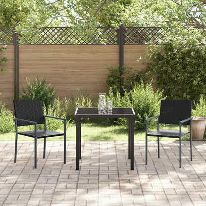 3-Delige Tuinset Zwart Poly Rattan