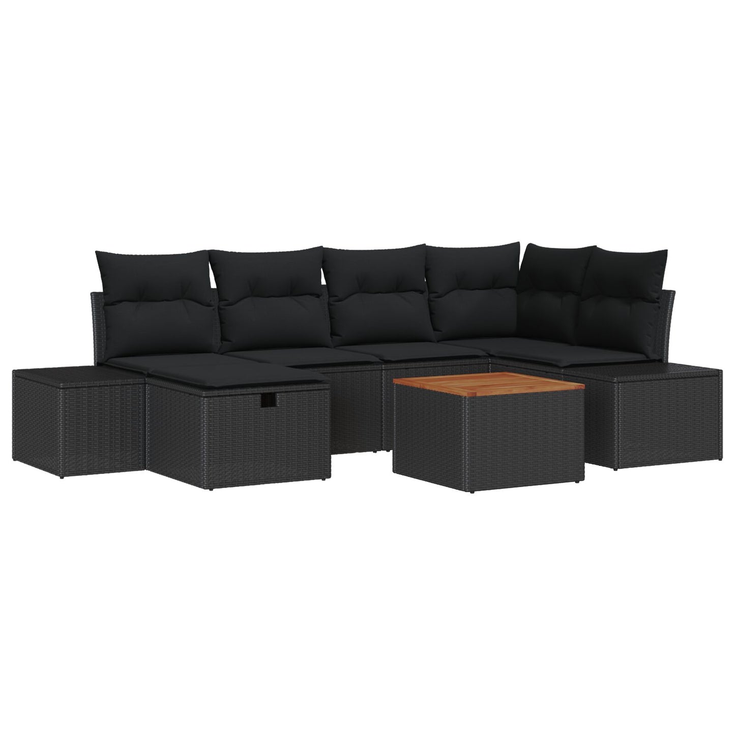 Tuinbankset 7-Delig Zwart Poly Rattan Buitenmeubilair Wit