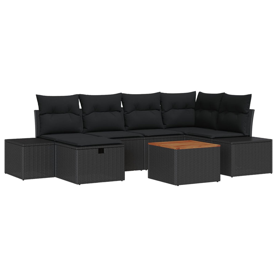 Tuinbankset 7-Delig Zwart Poly Rattan Buitenmeubilair Wit