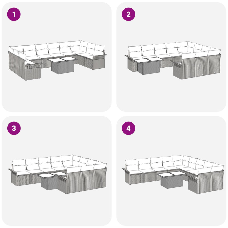 Tuin Sofa Set 11 Stukken Grijs Rattan Tuin Sofa Set Rechthoekig