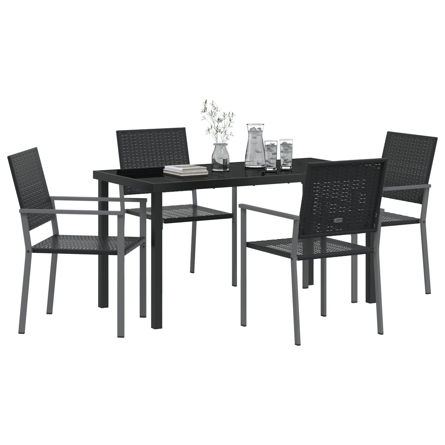 Set Van 3 Zwart Pe Riet En Gepoedercoat Staal 54X62.5X89 Cm