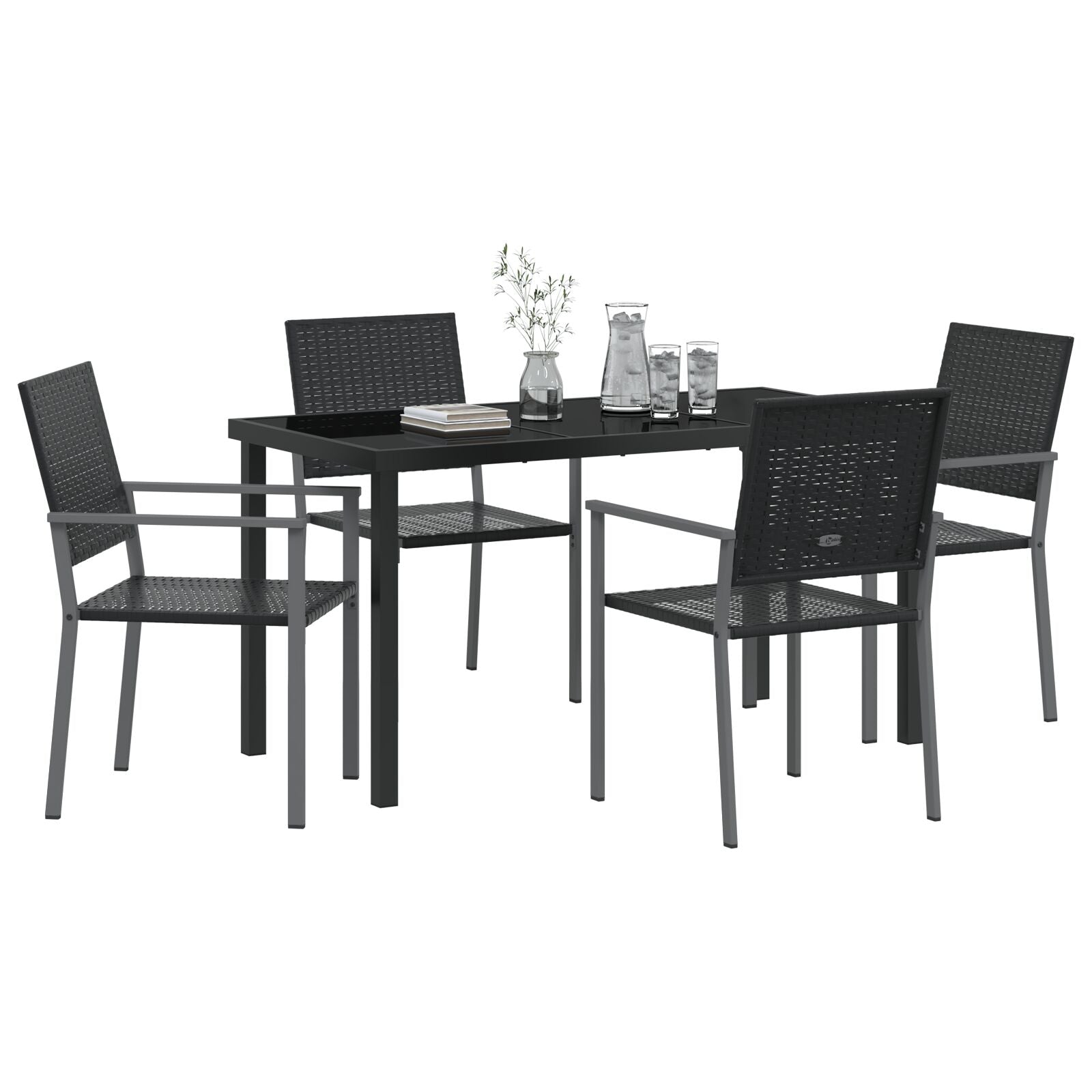 Set Van 3 Zwart Pe Riet En Gepoedercoat Staal 54X62.5X89 Cm