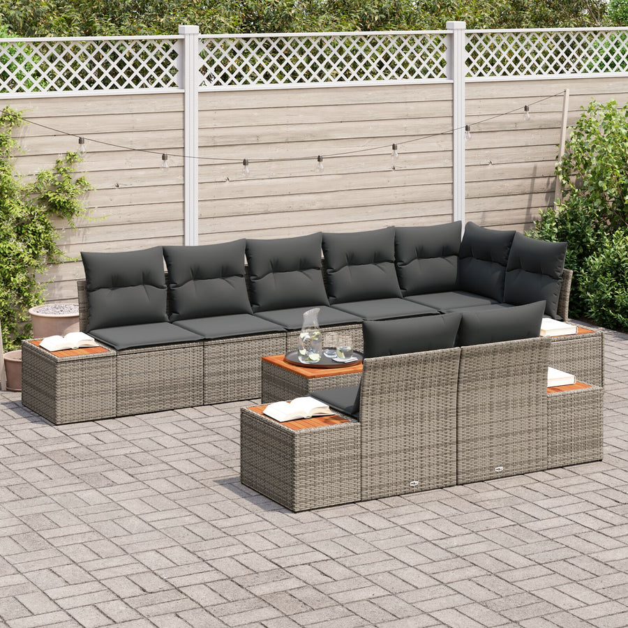9 Delige Tuin Sofa Set Met Kussens Grijs Poly Rattan Acacia