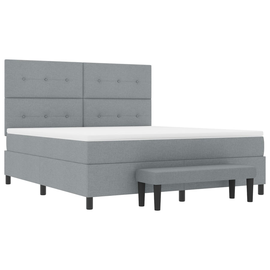 Boxspring Bed Met Matras & Bank Stof Licht Grijs 180 x 200 cm Knop tufted