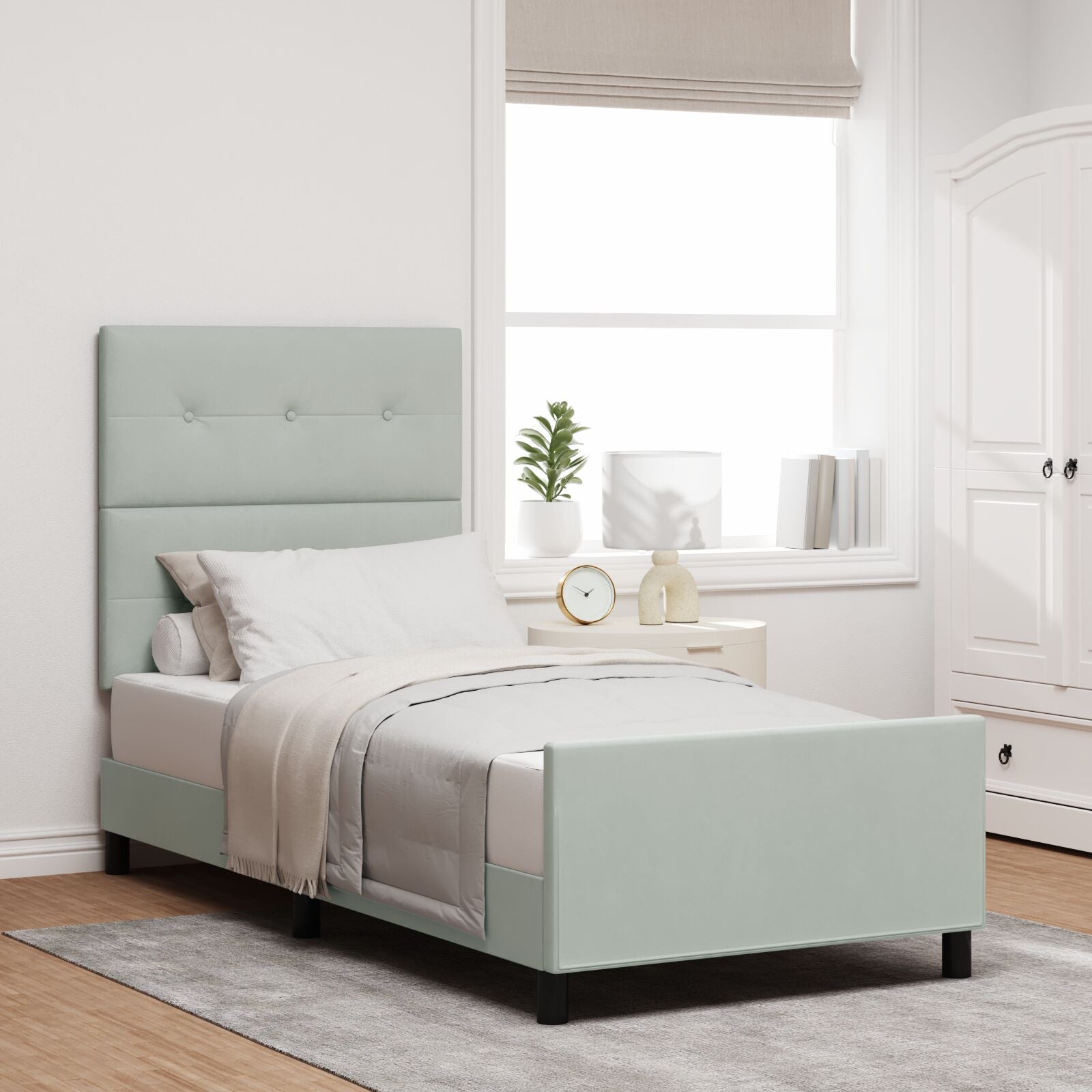 Bed Frame Lichtgrijs 90X200 Cm Velours Crème
