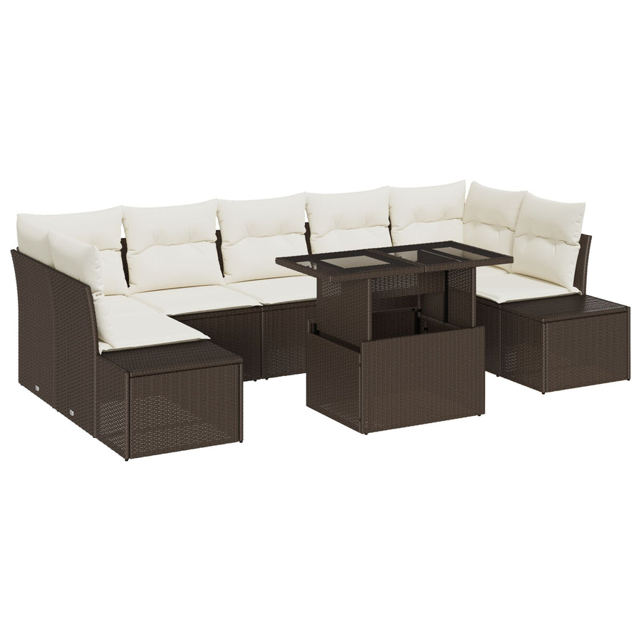 Tuin Sofa Set Set Van 8 Donkerbruin, Crème Rattan, Polyester