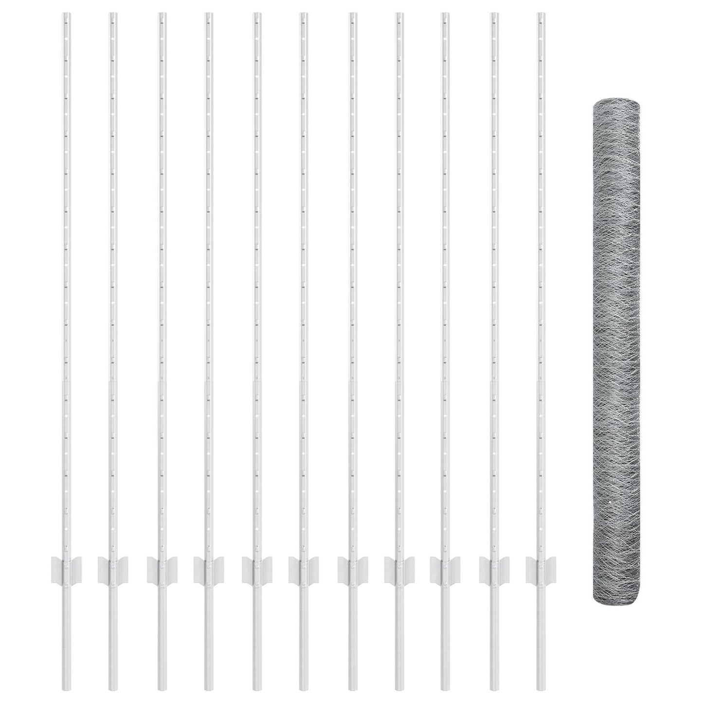 Hekpaaltjes 22 Stuks U-Kanaal 140 Cm Gegalvaniseerd Staal,  Hexagonaal Hek 1.4X25 M Gegalvaniseerd Staal