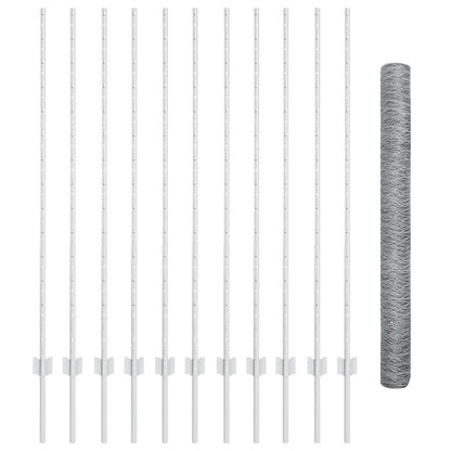 Hekpaaltjes 22 Stuks U-Kanaal 140 Cm Gegalvaniseerd Staal,  Hexagonaal Hek 1.4X25 M Gegalvaniseerd Staal