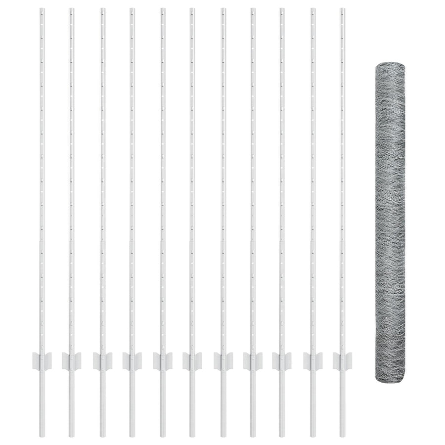 Hekpaaltjes 22 Stuks U-Kanaal 140 Cm Gegalvaniseerd Staal,  Hexagonaal Hek 1.4X25 M Gegalvaniseerd Staal