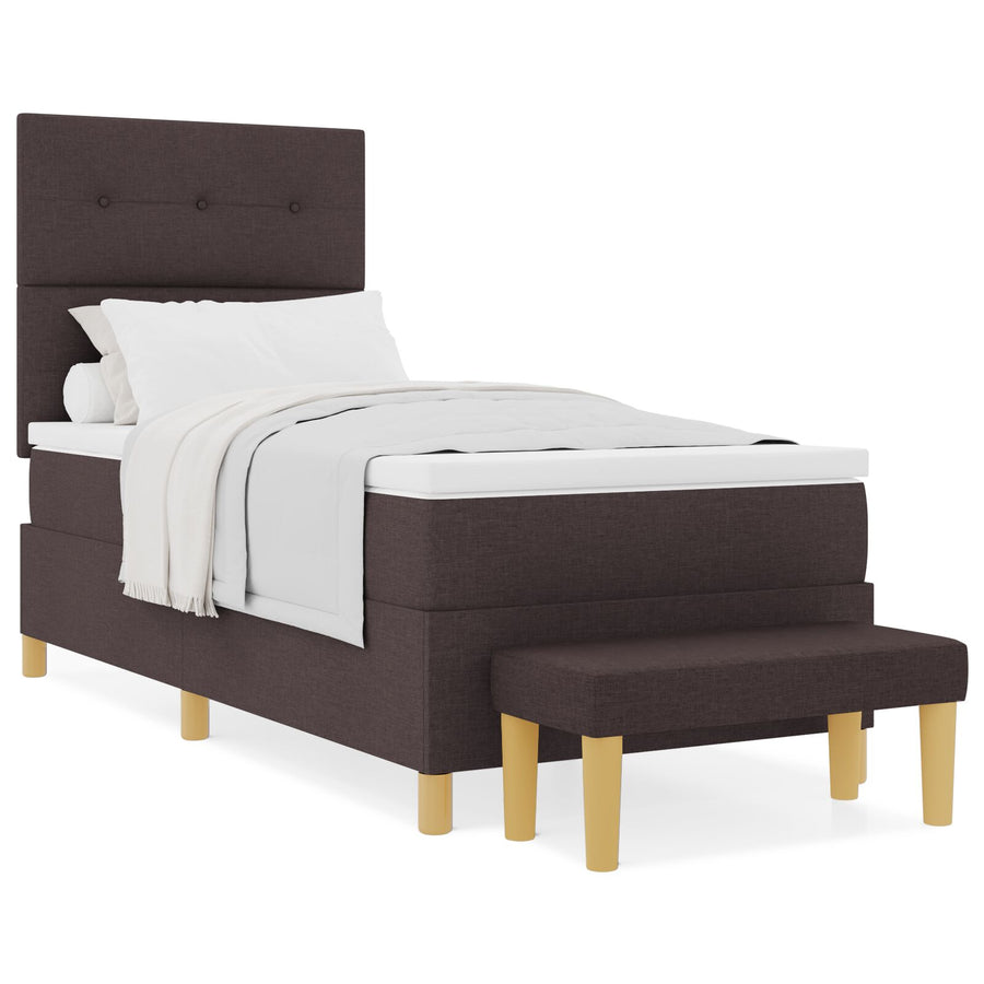 Boxspring Bed Met Matras & Bank Stof Donkerbruin 90 x 200 cm Knoopgevel