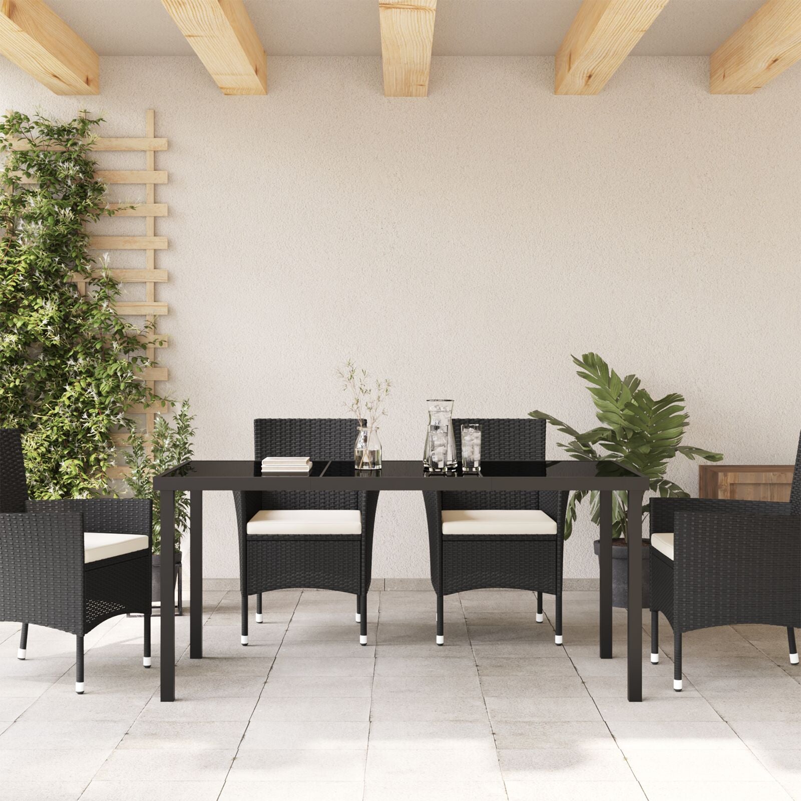 Tuin Tafel Zwart Geharde Glas 160 x 80 x 73 cm
