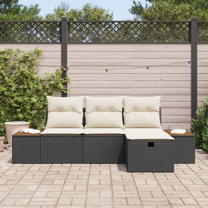 4-Delige Tuinbankset Met Kussens Zwart Poly Rattan