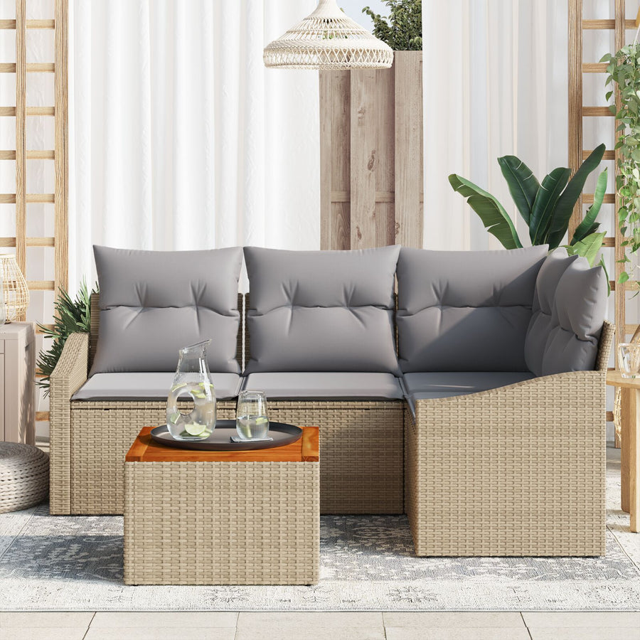 5-Delige Tuin Sofa Set Met Kussens Beige Poly Rattan Acacia