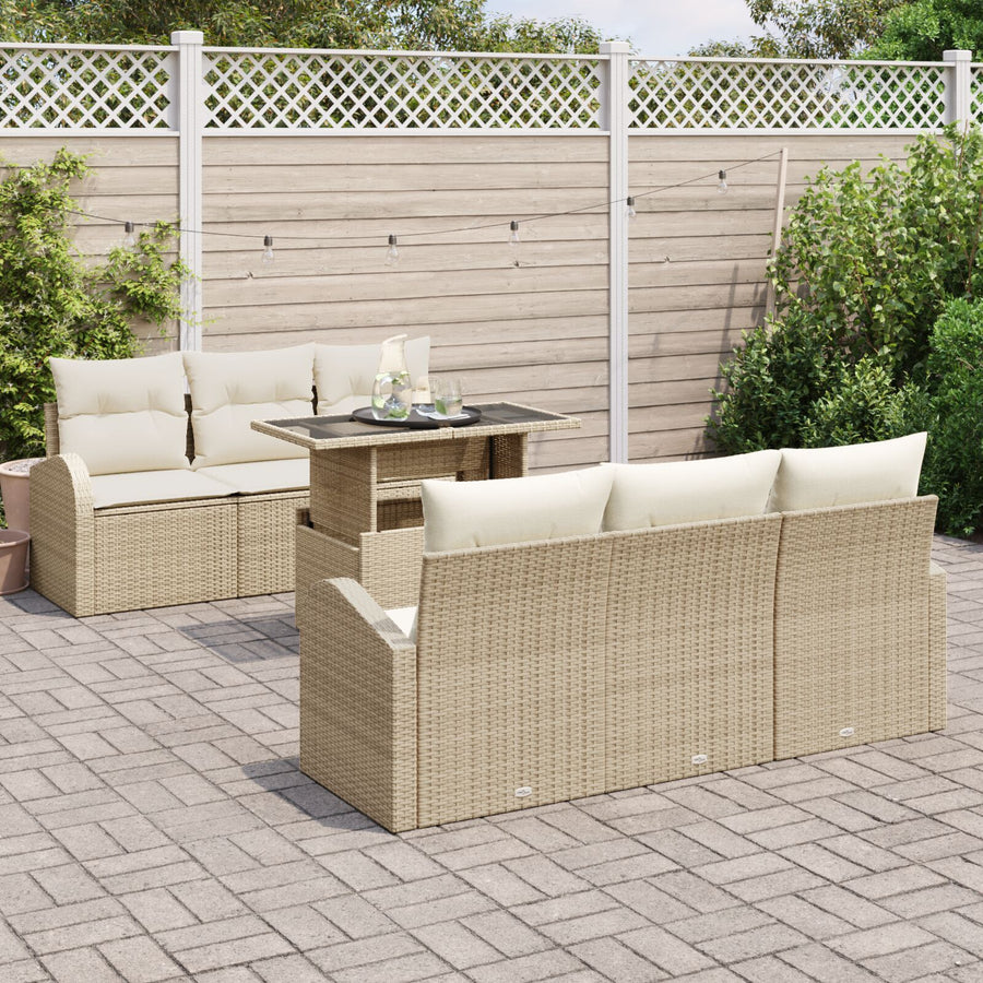 7-Delige Tuinbankset Met Kussens Beige Poly Rotan