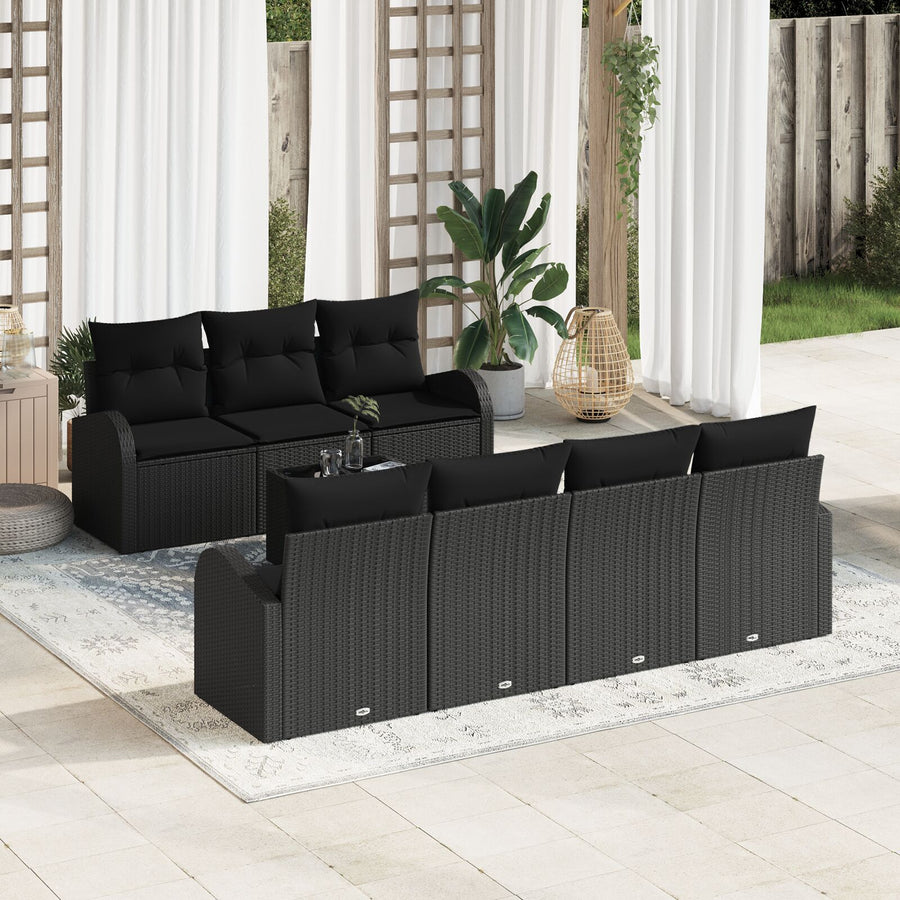 8-Delige Tuinbank Set Met Kussens Zwart Poly Rattan