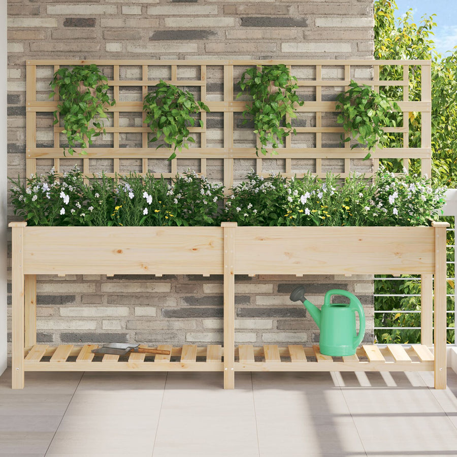 Tuinplantbak Met Trellis & Plank 203X53X152 Cm Massief Vurenhout 203.5 x 54 x 152.5 cm