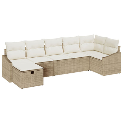 7-Delige Tuin Sofa Set Met Kussens Beige Poly Rattan