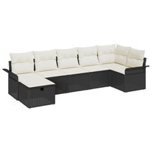 7-Delige Tuin Sofa Set Met Kussens Zwart Poly Rattan
