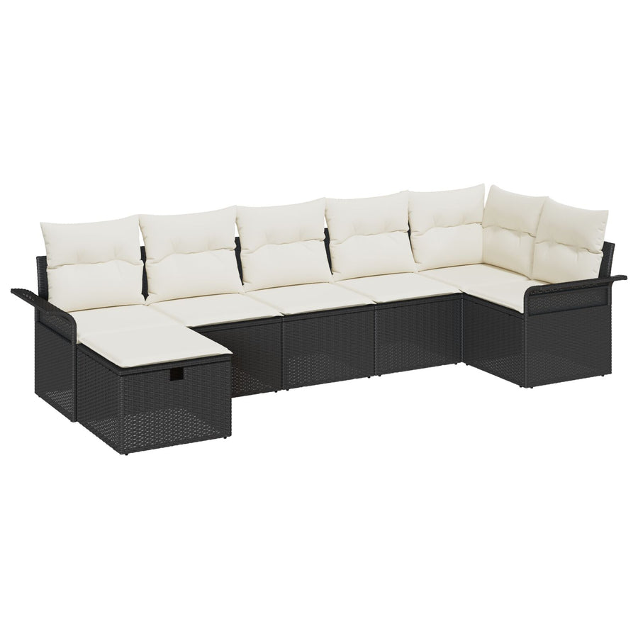 7-Delige Tuin Sofa Set Met Kussens Zwart Poly Rattan