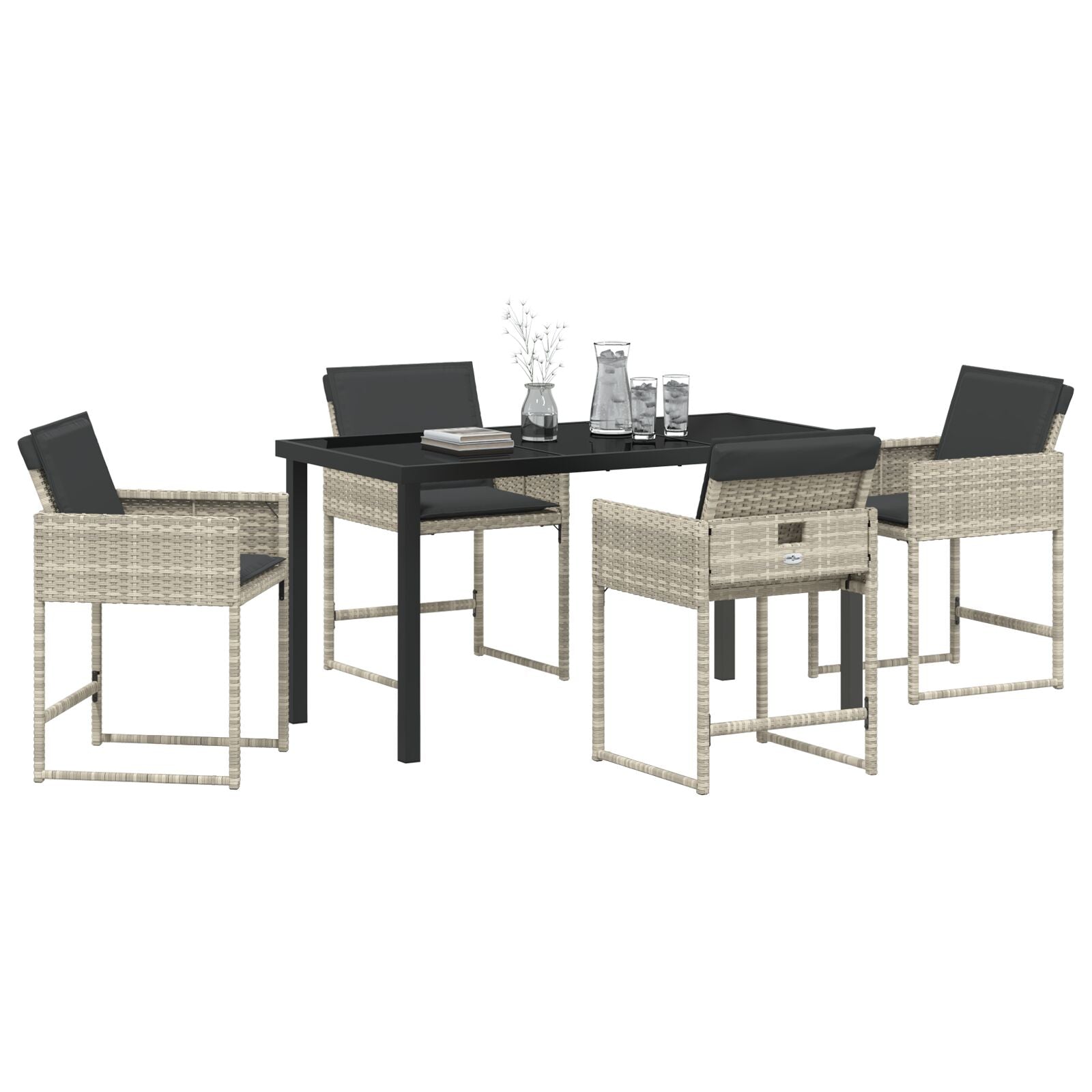 5-Delige Tuin Eetset Met Kussens Lichtgrijze Poly Rattan