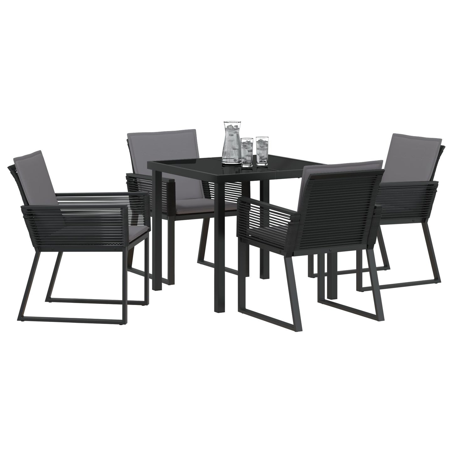 5-Delige Tuin Eetset Met Kussens Zwart Poly Rattan