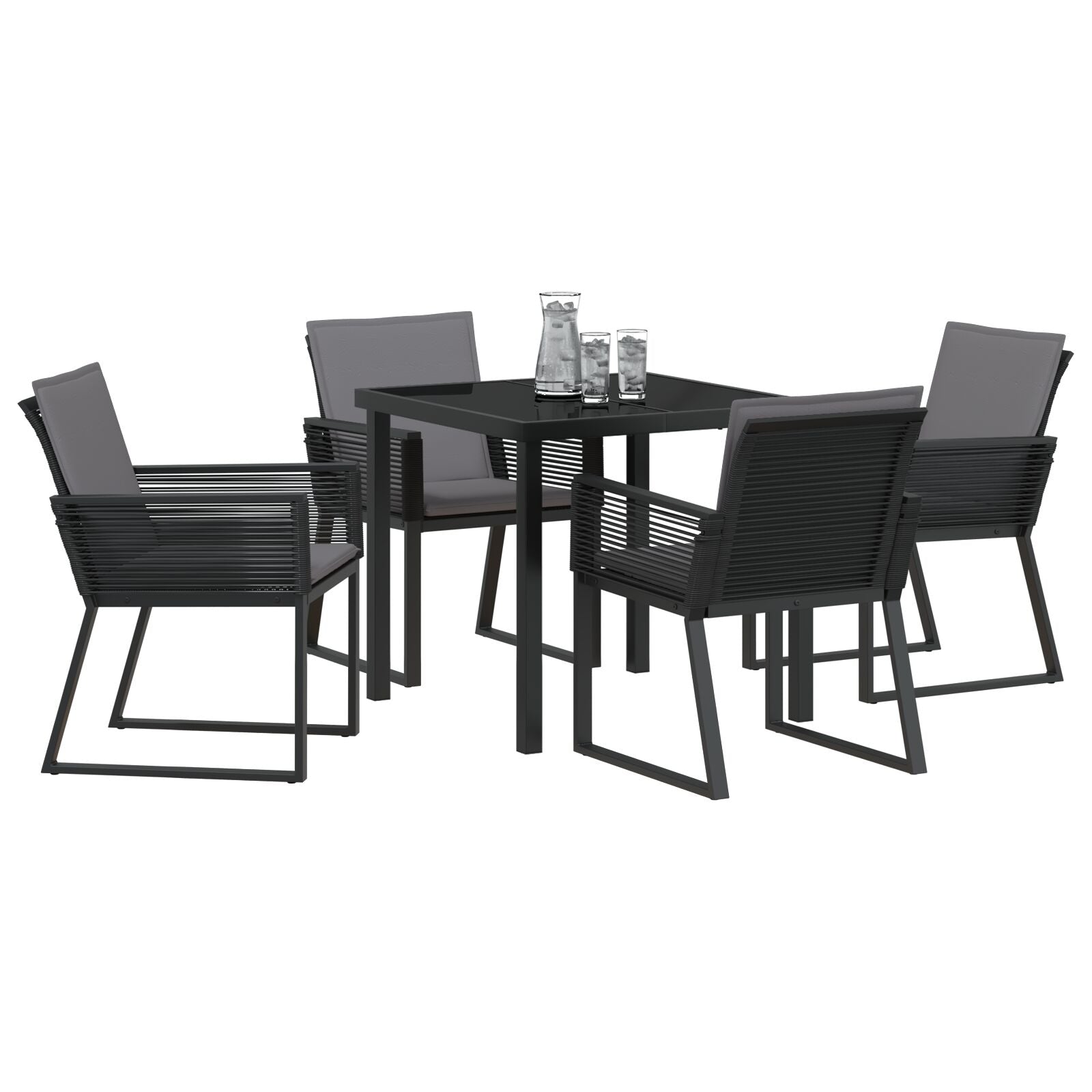 5-Delige Tuin Eetset Met Kussens Zwart Poly Rattan