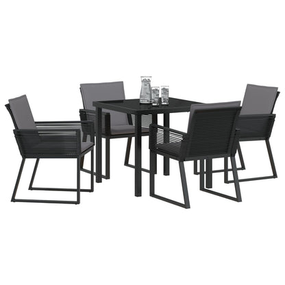 5-Delige Tuin Eetset Met Kussens Zwart Poly Rattan