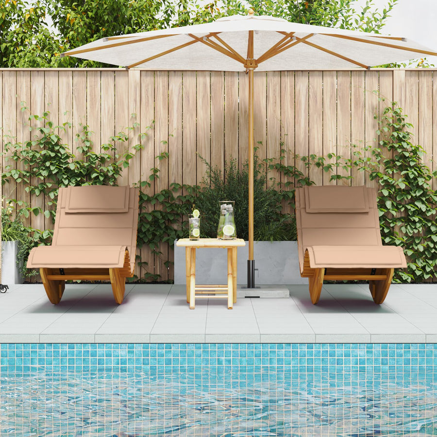 Zonligstoel Set Van 2 Beige Hout En Beklede Stof Groot